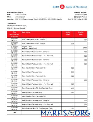 Printable Canada Bank of Montreal bank statement excel sample